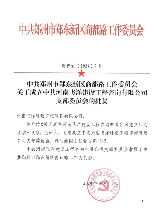 喜報丨熱烈祝賀中共河南飛洋建設(shè)工程咨詢有限公司支部委員會成立！ 